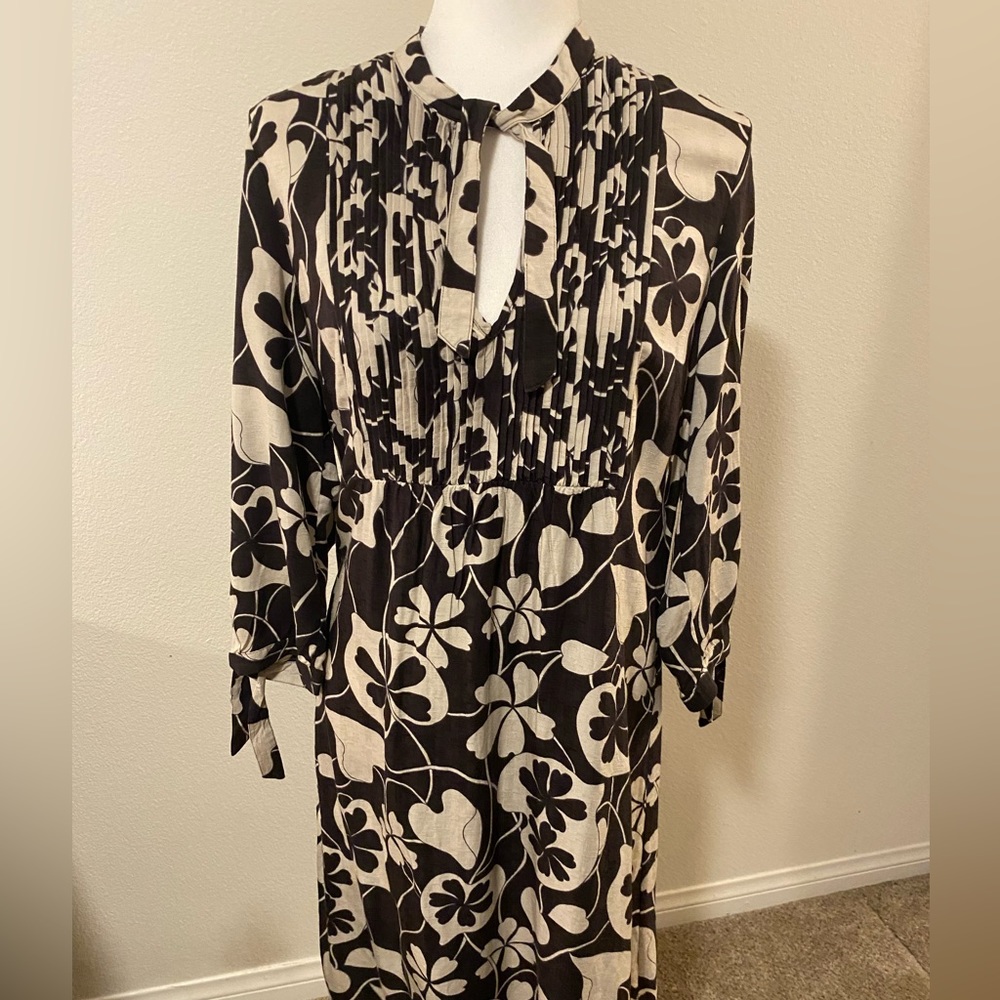 Lucky Brand Clover Print Black/Brown & White Dress